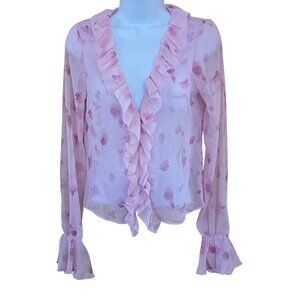 Ruffled Sheer Pink Floral Blouse Airy Flirty coquette love anniversary romance